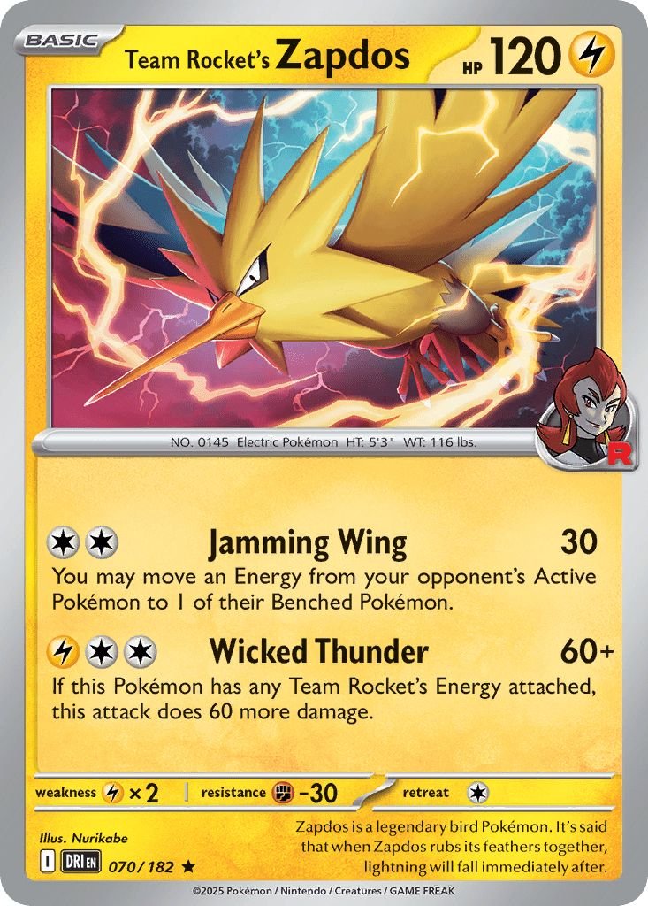 070/182 HOLO Team Rocket's Zapdos - Destined Rivals