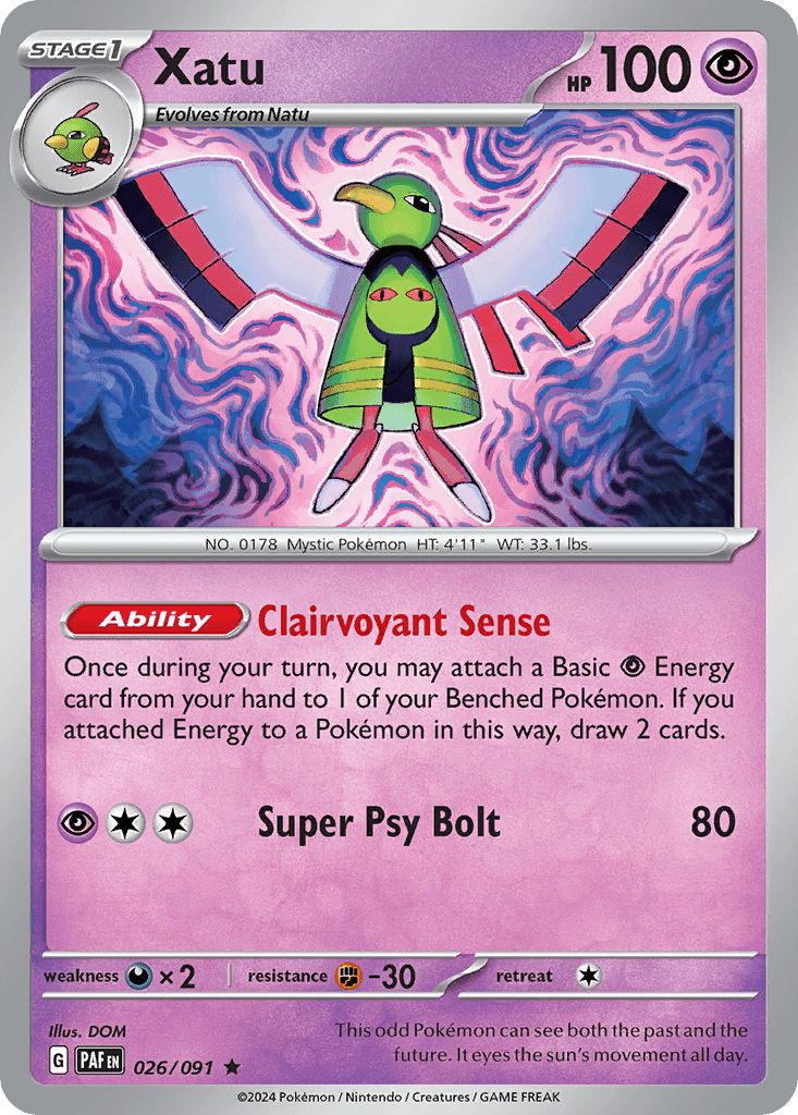 026/091 REVERSE HOLO Xatu - Paldean Fates