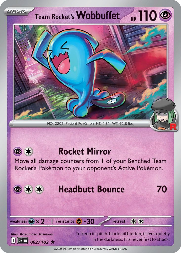 082/182 REVERSE HOLO Team Rocket's Wobbuffet - Destined Rivals