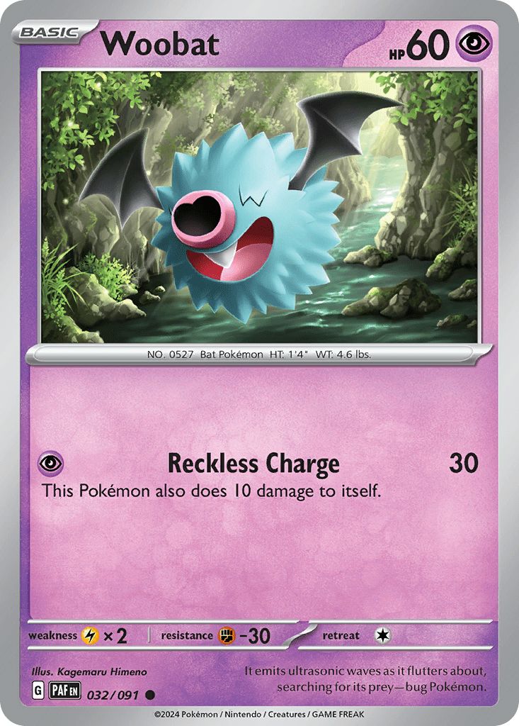032/091 REVERSE HOLO Woobat - Paldean Fates