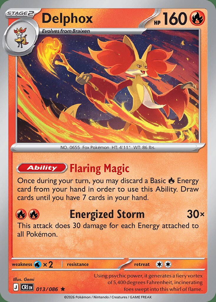 013/086 REVERSE HOLO Delphox - Chaos Rising